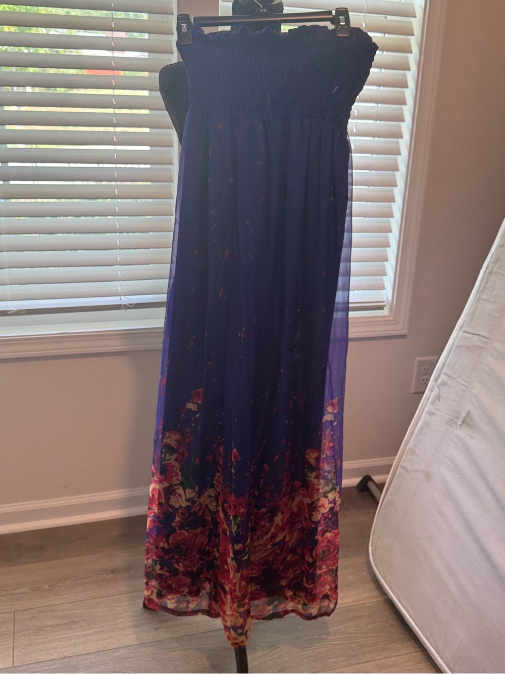 Twenty Navy Strapless Maxi Dress with Floral Hem